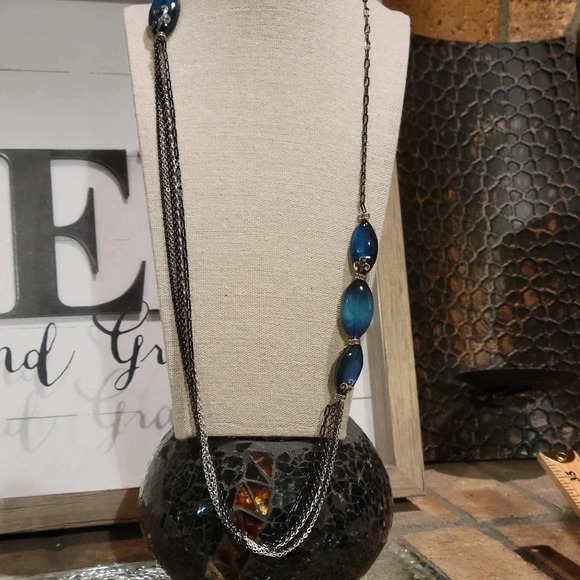 Brighton Shell Shimmer Long Blue Stone Necklace - Picture 1 of 8